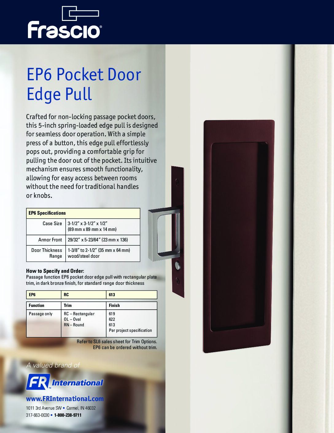Front Edge Pulls for Pocket Doors