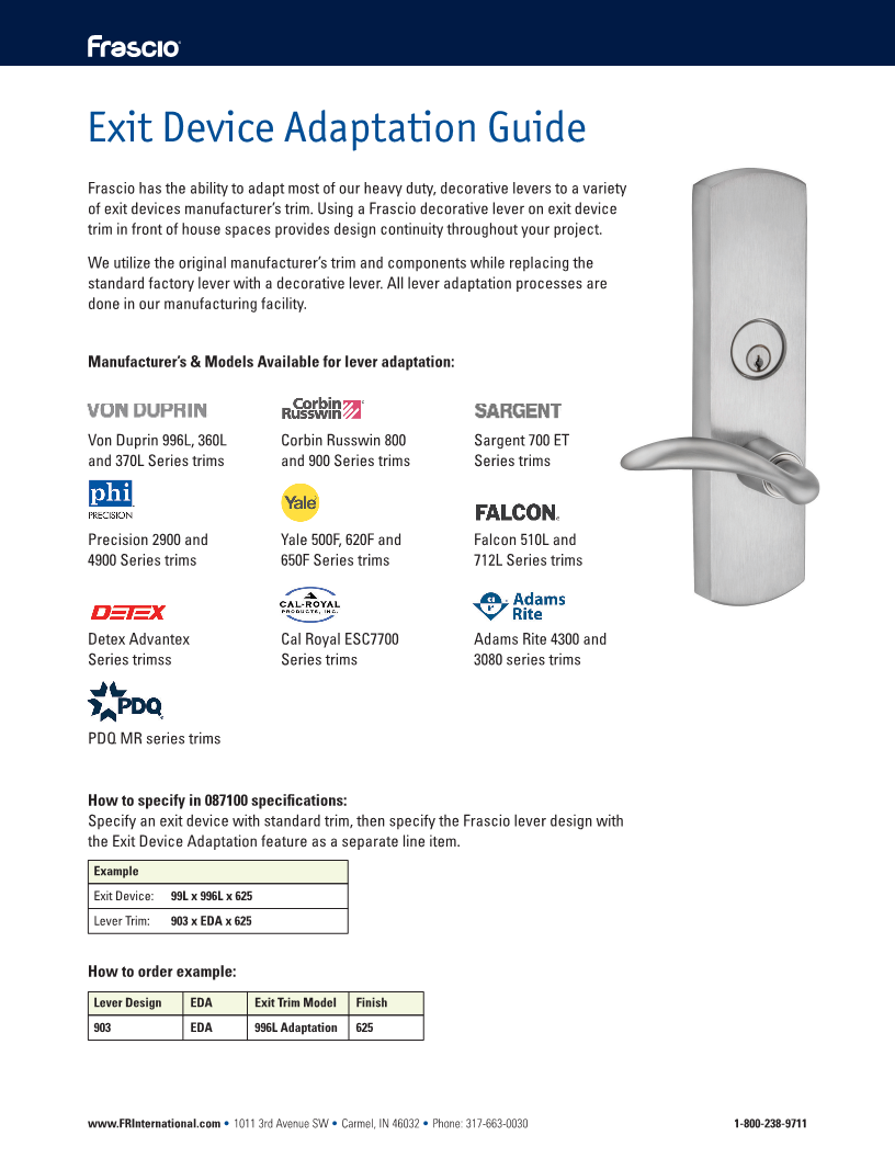 Frascio 3rd Party Exit Device Adaptation Guide